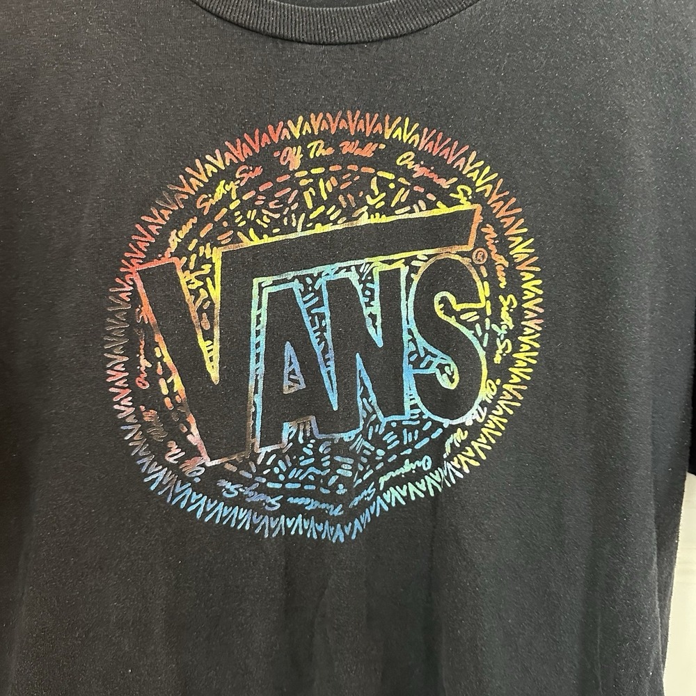 VTG Vans RARE RAINBOW Graphic Tshirt Black Skate Streetwear SZ S/M - Picture 2 of 9